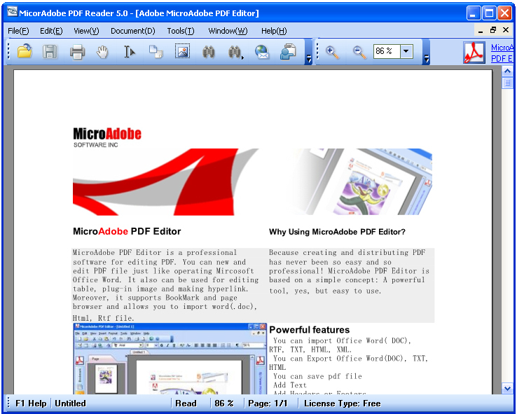 MicroAdobe PDF Reader Screenshot